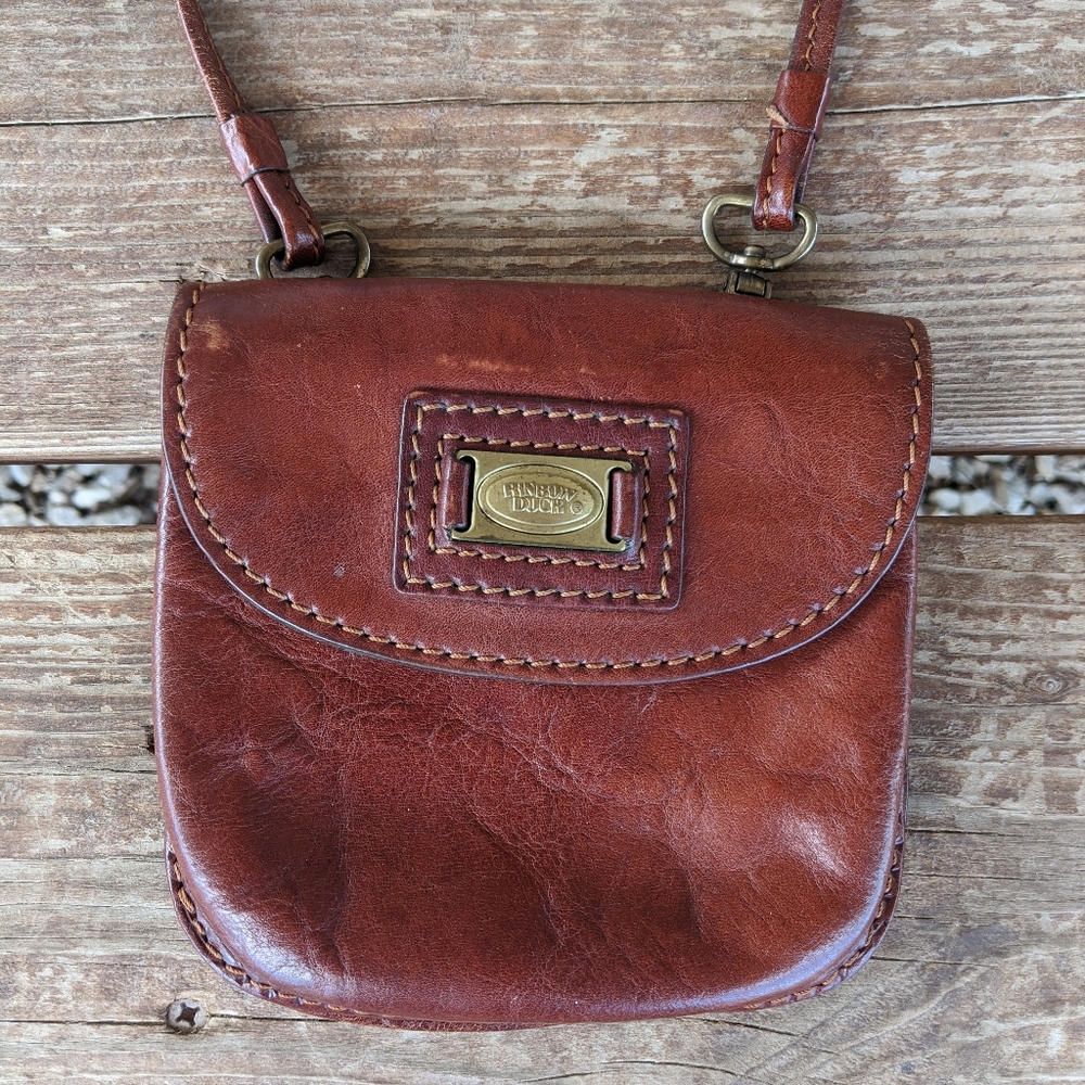 Vintage Rinbow Duck brown leather crossbody purse
